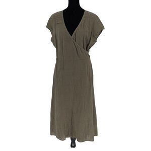 Hartford Womens Elegant Linen Lace Wrap Midi Dress Dark Green Size 5